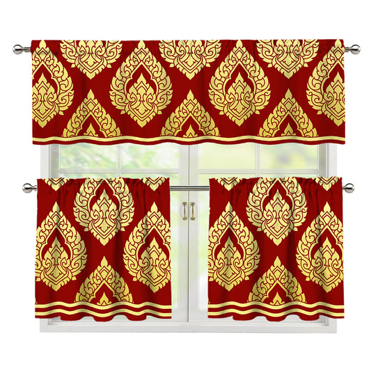 Traditional Thai Pattern Print 3 Piece Kitchen Curtains