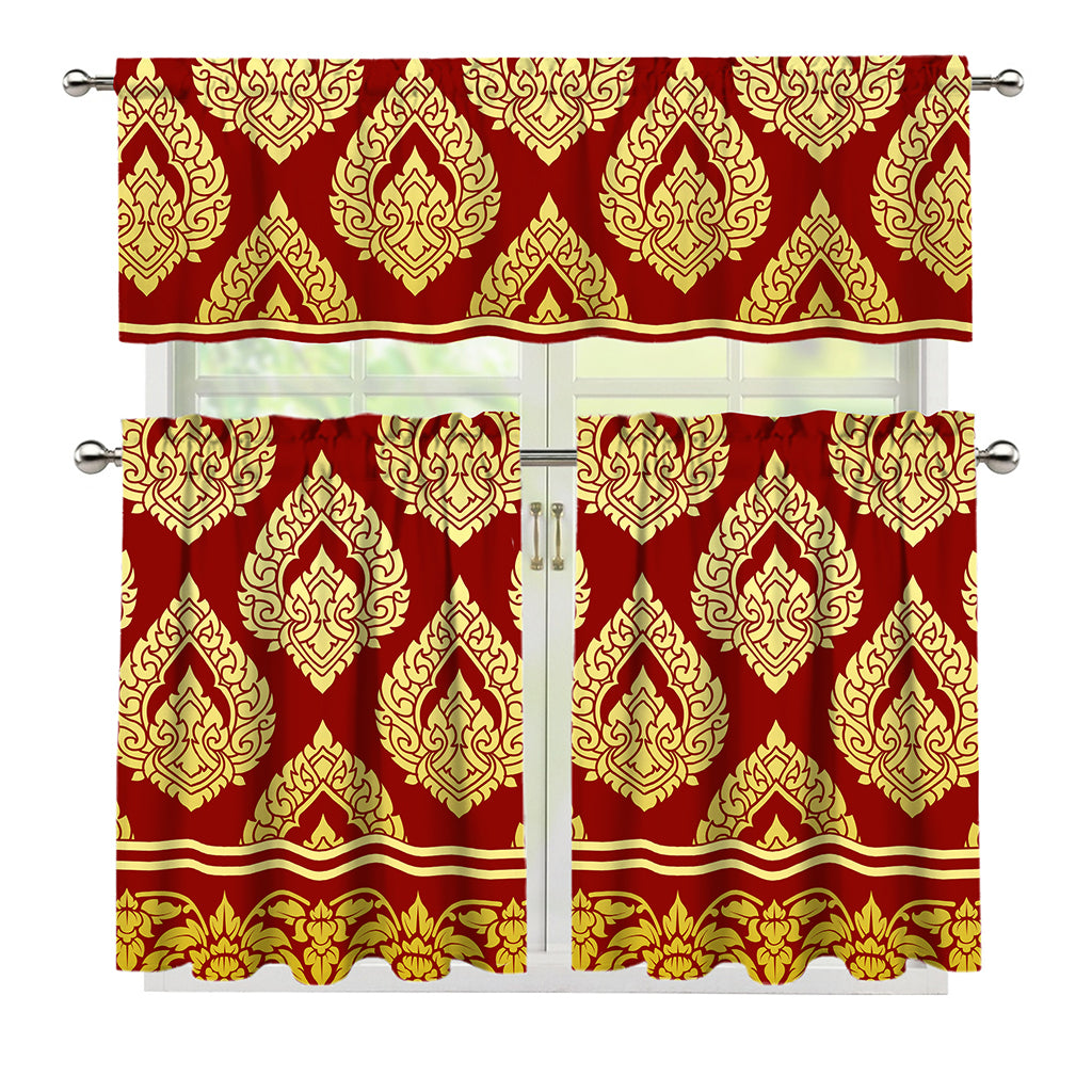 Traditional Thai Pattern Print 3 Piece Kitchen Curtains