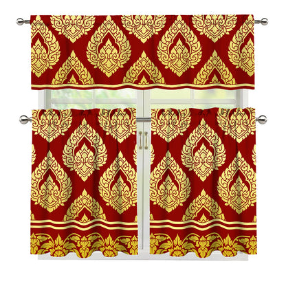 Traditional Thai Pattern Print 3 Piece Kitchen Curtains