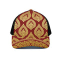 Traditional Thai Pattern Print Black Mesh Trucker Hat