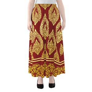 Traditional Thai Pattern Print Chiffon Maxi Skirt