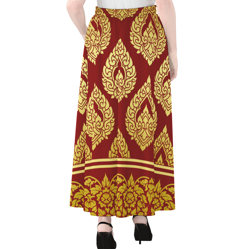 Traditional Thai Pattern Print Chiffon Maxi Skirt