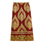 Traditional Thai Pattern Print Cotton Front Slit Maxi Skirt