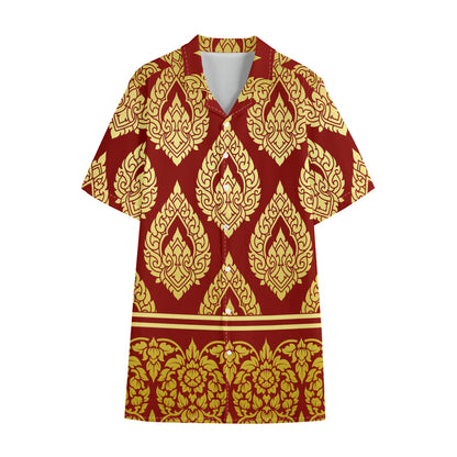 Traditional Thai Pattern Print Cotton Hawaiian Shirt