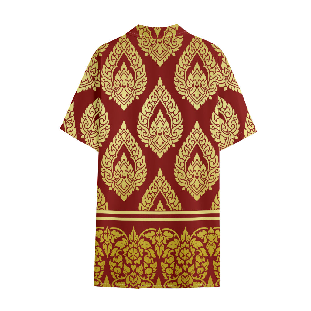 Traditional Thai Pattern Print Cotton Hawaiian Shirt