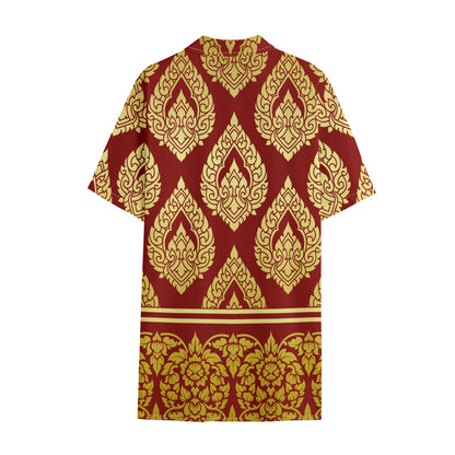 Traditional Thai Pattern Print Cotton Hawaiian Shirt