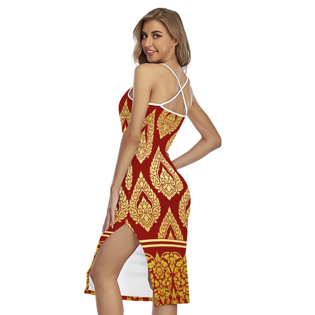 Traditional Thai Pattern Print Cross Back Cami Dress