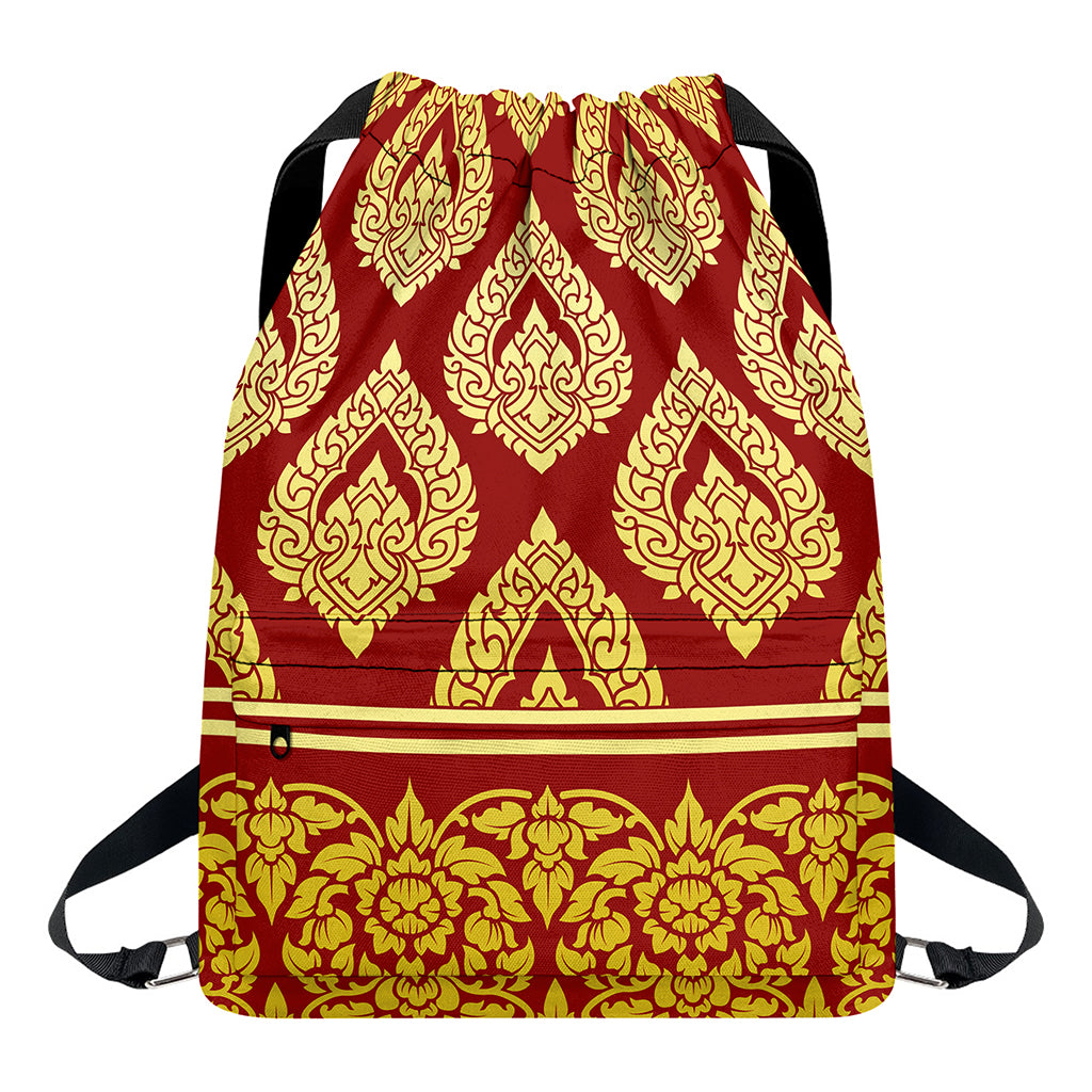Traditional Thai Pattern Print Drawstring Backpack
