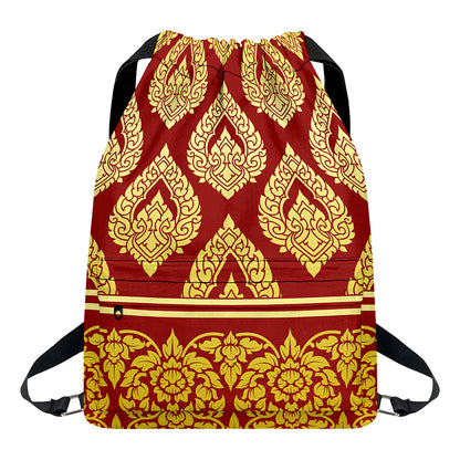 Traditional Thai Pattern Print Drawstring Backpack