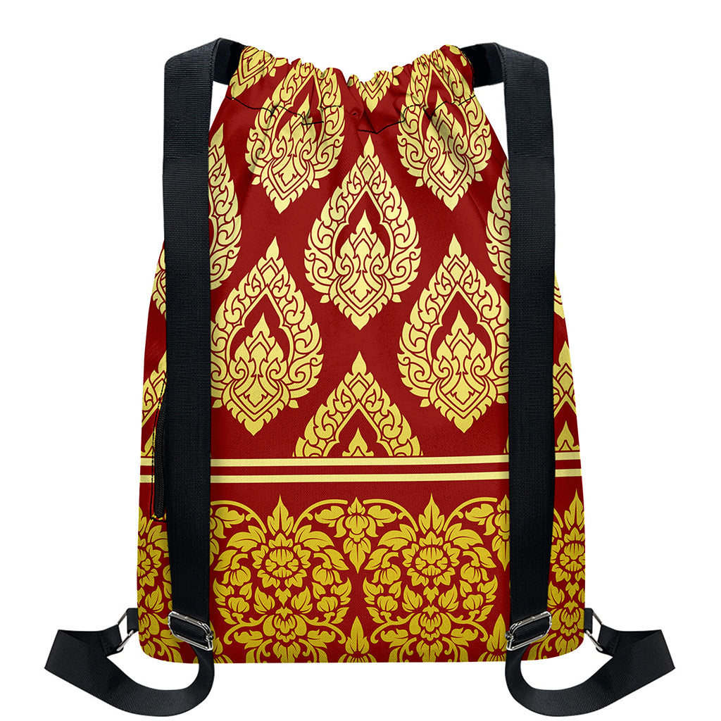 Traditional Thai Pattern Print Drawstring Backpack