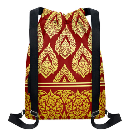 Traditional Thai Pattern Print Drawstring Backpack