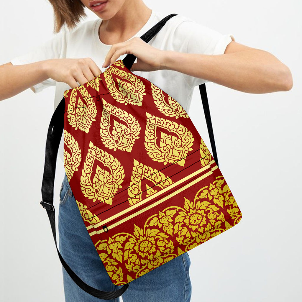 Traditional Thai Pattern Print Drawstring Backpack