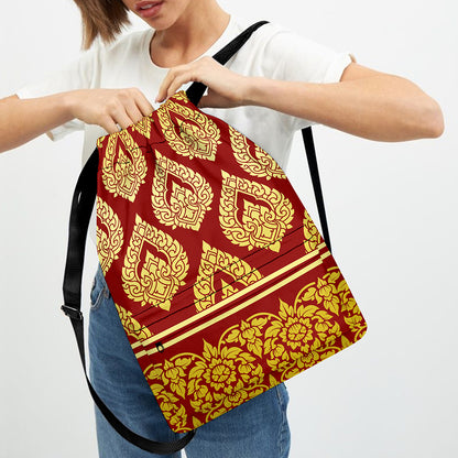 Traditional Thai Pattern Print Drawstring Backpack