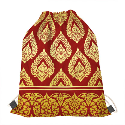 Traditional Thai Pattern Print Drawstring Bag