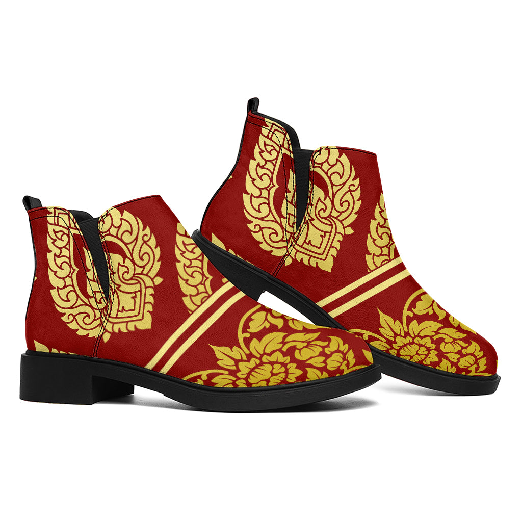 Traditional Thai Pattern Print Flat Ankle Boots