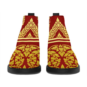 Traditional Thai Pattern Print Flat Ankle Boots