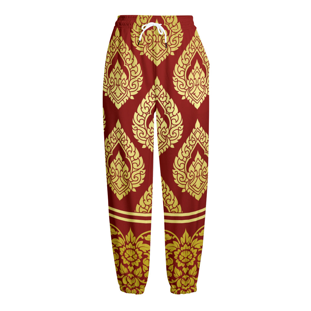 Traditional Thai Pattern Print Fleece Lined Knit Pants