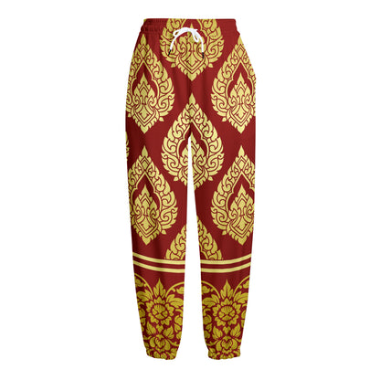 Traditional Thai Pattern Print Fleece Lined Knit Pants