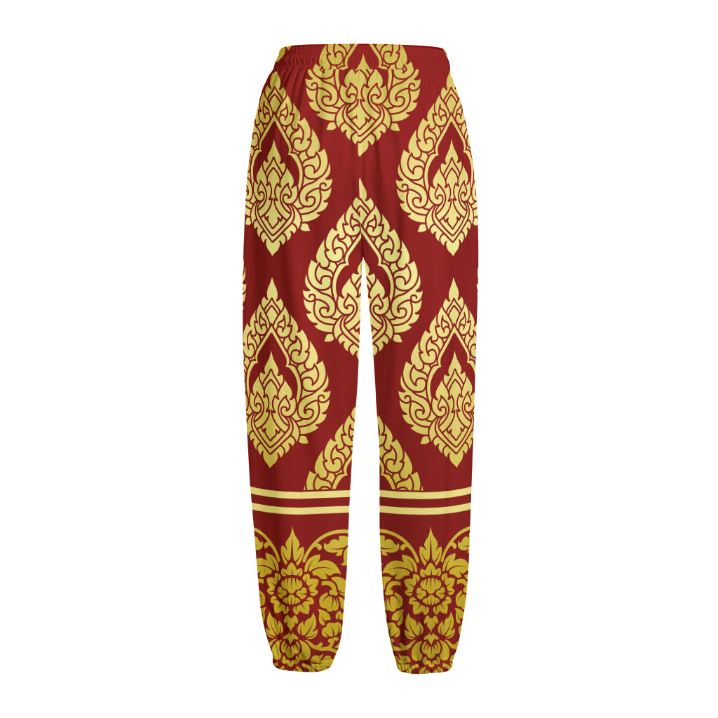 Traditional Thai Pattern Print Fleece Lined Knit Pants