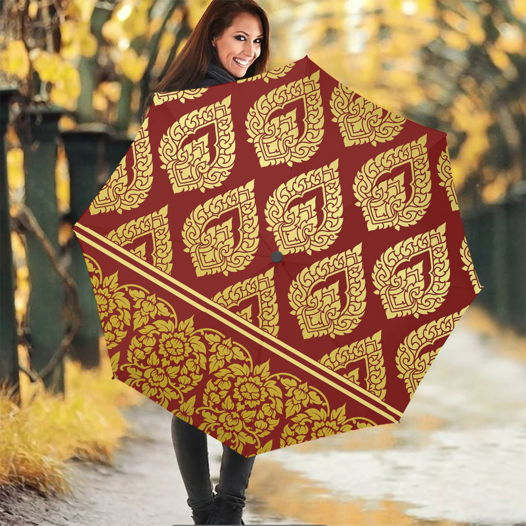Traditional Thai Pattern Print Foldable Umbrella