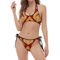 Traditional Thai Pattern Print Halter Scoop Tie Side Bikini