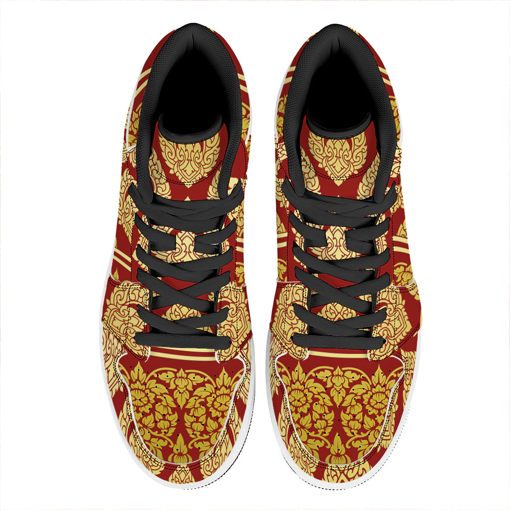 Traditional Thai Pattern Print High Top Leather Sneakers