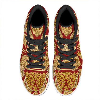 Traditional Thai Pattern Print High Top Leather Sneakers
