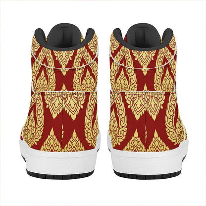 Traditional Thai Pattern Print High Top Leather Sneakers