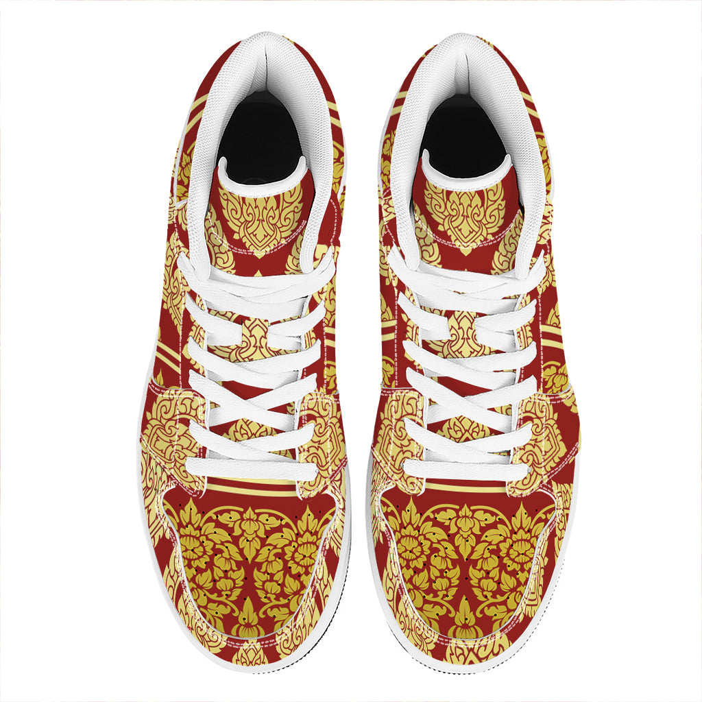 Traditional Thai Pattern Print High Top Leather Sneakers