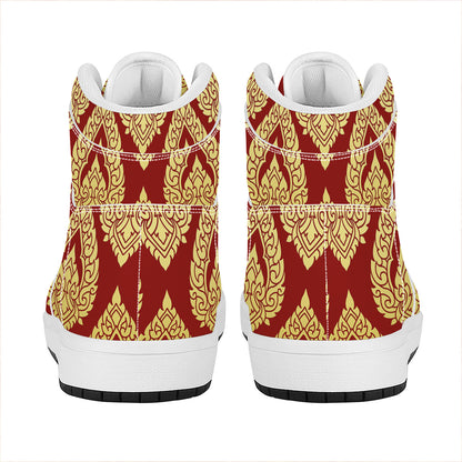 Traditional Thai Pattern Print High Top Leather Sneakers