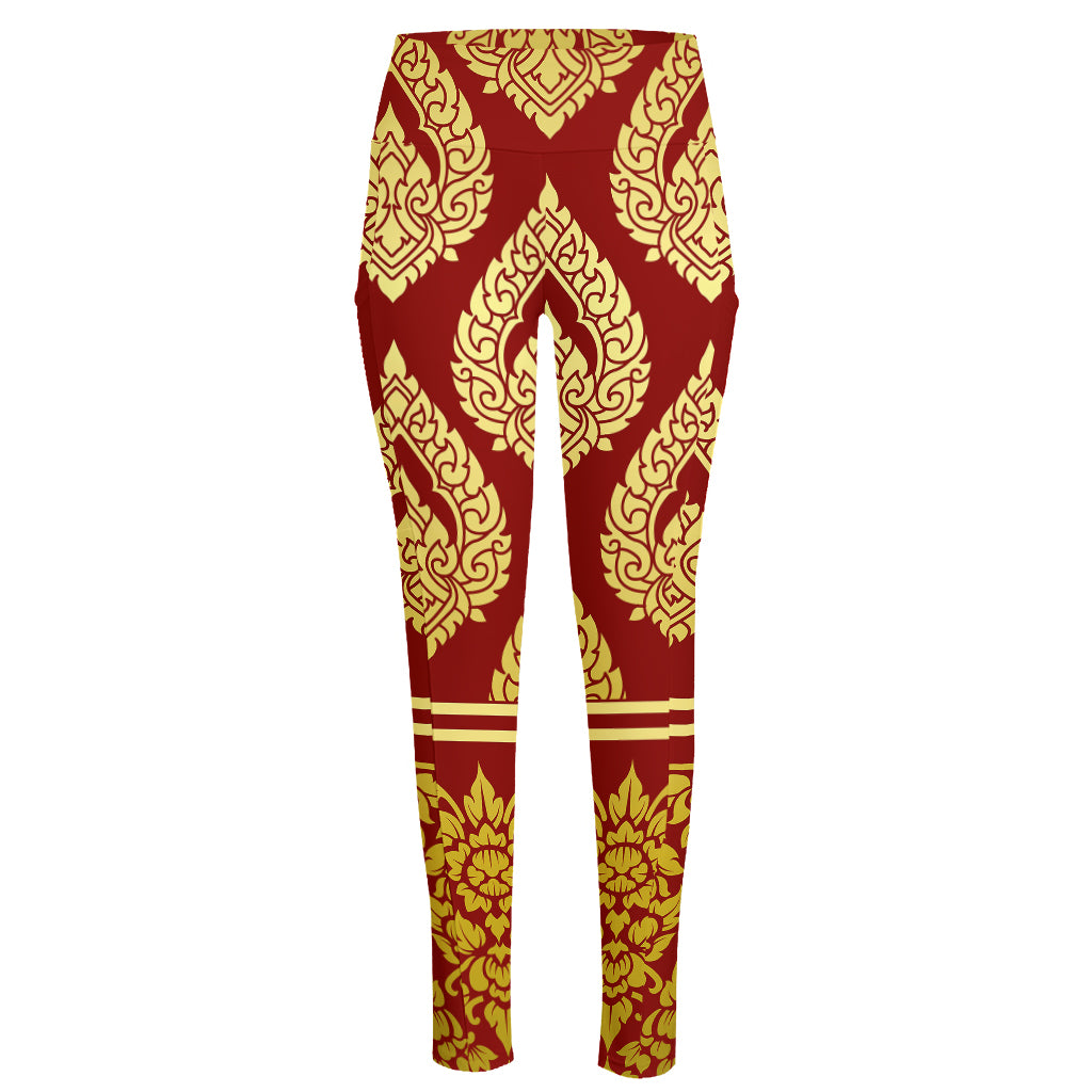 Traditional Thai Pattern Print High-Waisted Pocket Leggings