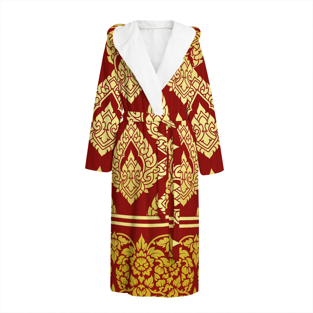 Traditional Thai Pattern Print Hooded Bathrobe