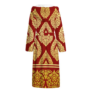 Traditional Thai Pattern Print Hooded Bathrobe