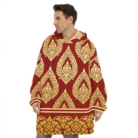 Traditional Thai Pattern Print Hoodie Blanket