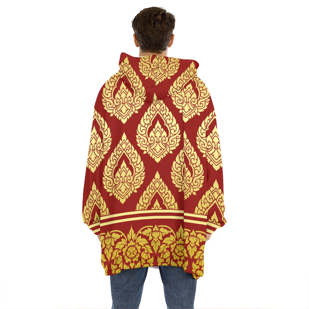 Traditional Thai Pattern Print Hoodie Blanket