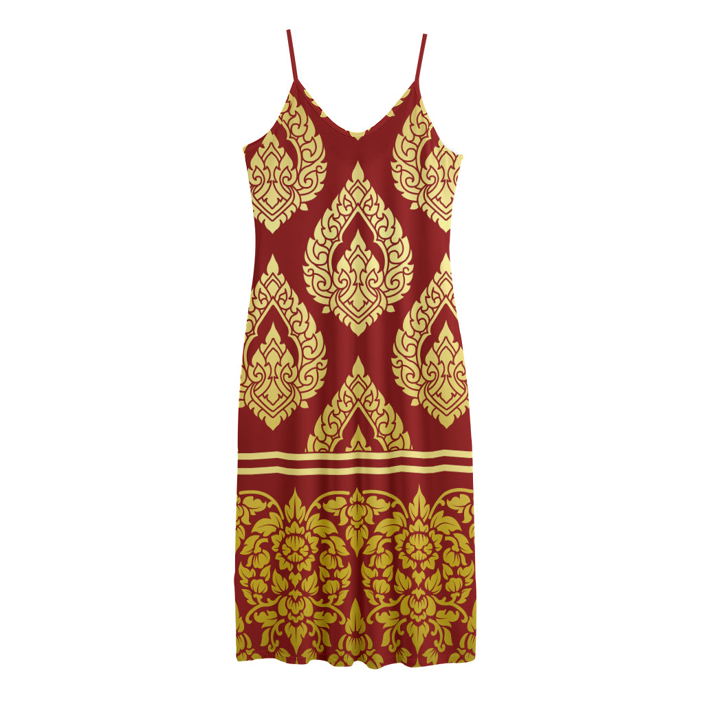 Traditional Thai Pattern Print Jersey Midi Cami Dress