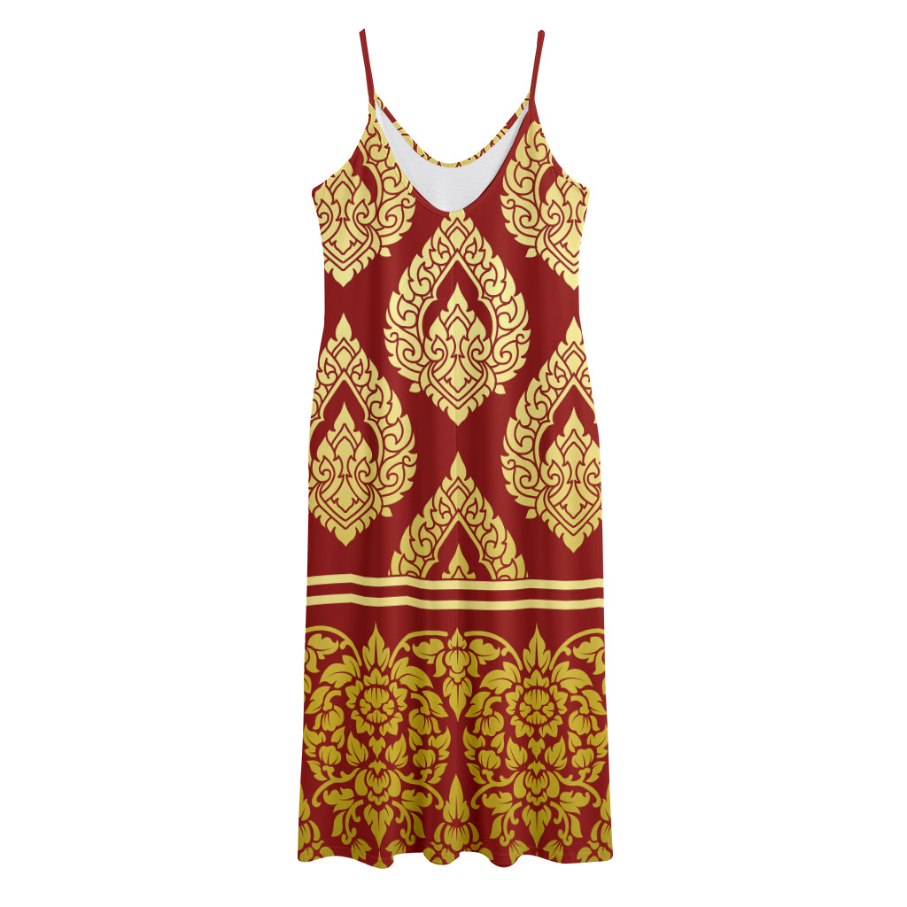 Traditional Thai Pattern Print Jersey Midi Cami Dress
