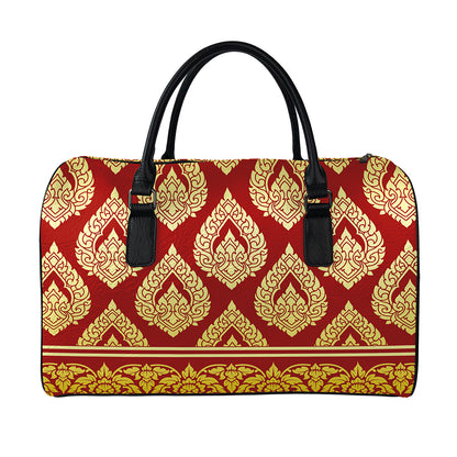 Traditional Thai Pattern Print Leather Duffle Bag
