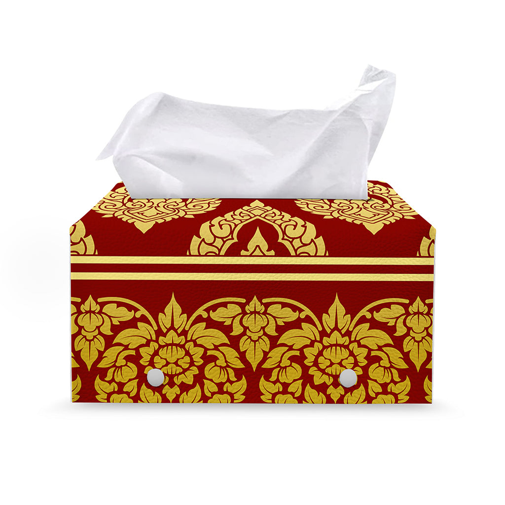 Traditional Thai Pattern Print Leather Tissue Box Cover