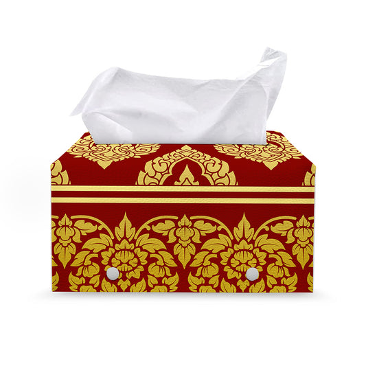 Traditional Thai Pattern Print Leather Tissue Box Cover