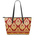 Traditional Thai Pattern Print Leather Tote Bag With Zipper