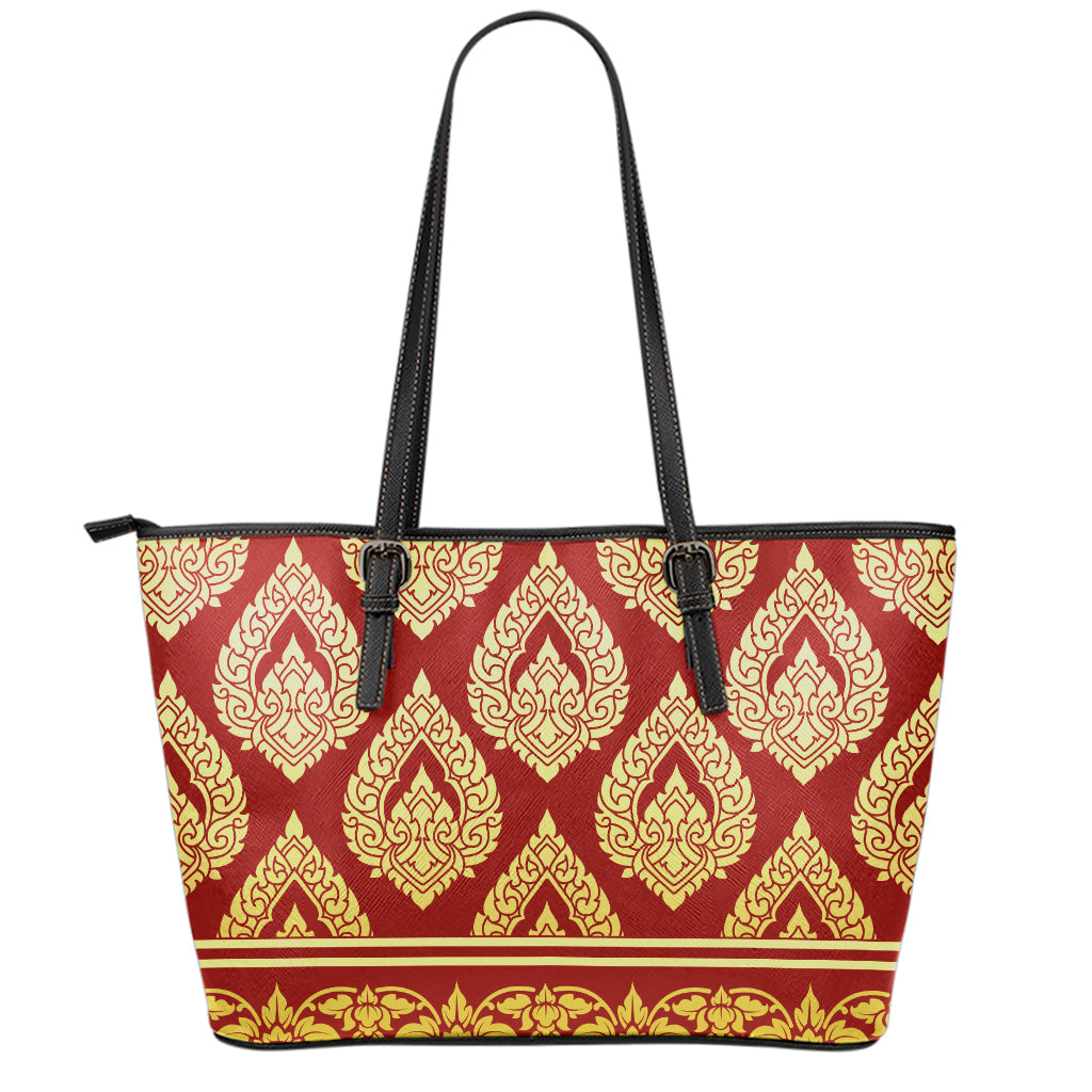 Traditional Thai Pattern Print Leather Tote Bag