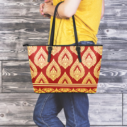 Traditional Thai Pattern Print Leather Tote Bag