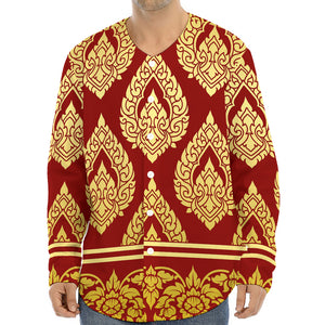 Traditional Thai Pattern Print Long Sleeve Baseball Jersey