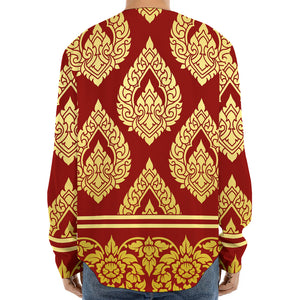 Traditional Thai Pattern Print Long Sleeve Baseball Jersey