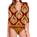 Traditional Thai Pattern Print Long Sleeve Swimsuit