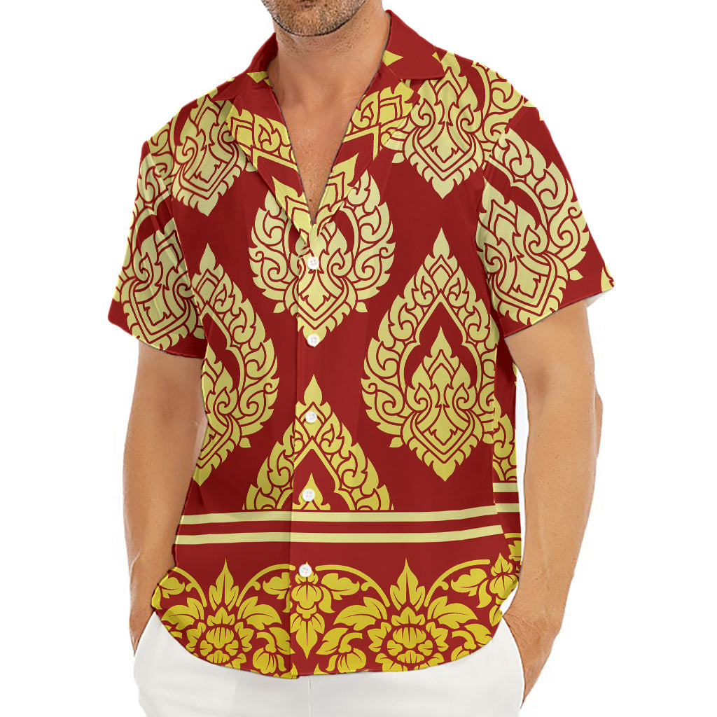 Traditional Thai Pattern Print Men's Deep V-Neck Shirt