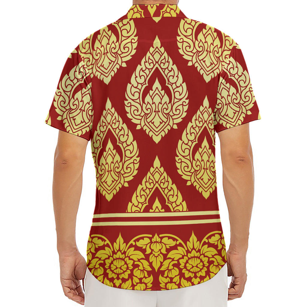 Traditional Thai Pattern Print Men's Deep V-Neck Shirt