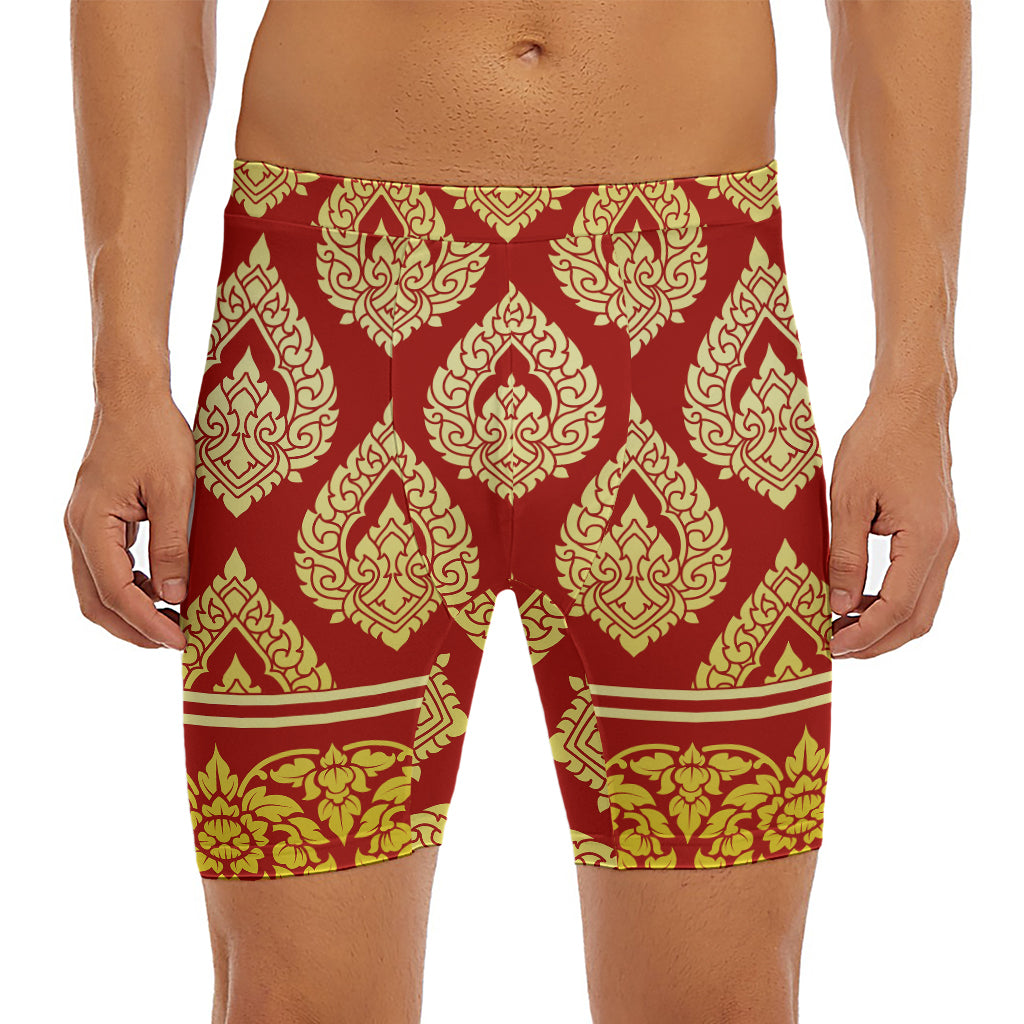 Traditional Thai Pattern Print Men's Long Boxer Briefs