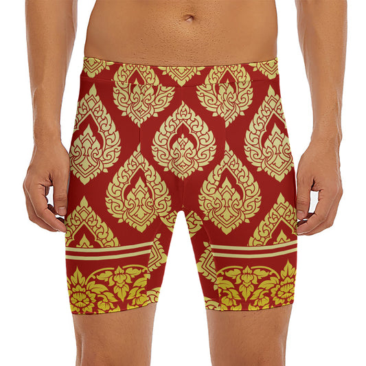 Traditional Thai Pattern Print Men's Long Boxer Briefs
